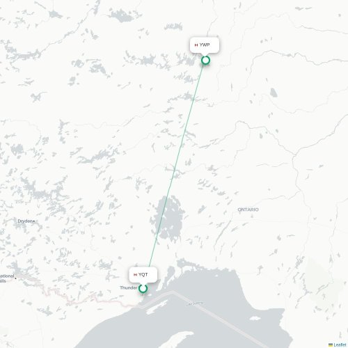 Mapa lotu bezpośredniego Thunder Bay – Webequie
