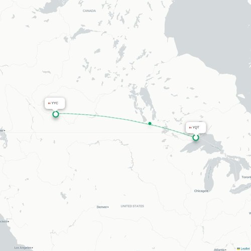 Mapa lotu bezpośredniego Thunder Bay – Calgary