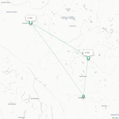 Mapa de vuelo directo Grande Prairie - Edmonton