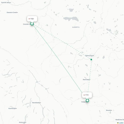 Mapa de vuelo directo Grande Prairie - Calgary