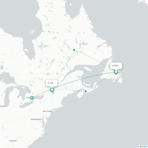 Mapa de vuelo directo Gander - Montreal