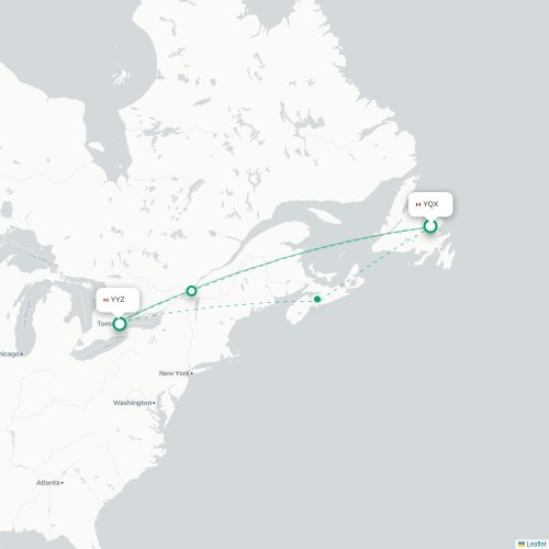 Mapa de vuelo directo Gander - Toronto