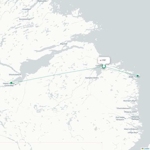 Mapa de vuelo directo Cartwright - Happy Valley-Goose Bay