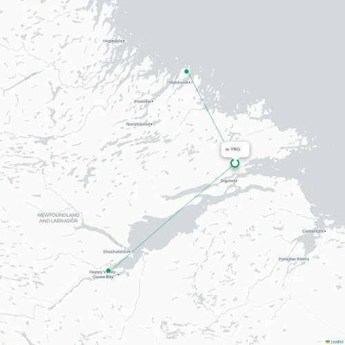Mapa de vuelo directo Rigolet - Happy Valley-Goose Bay