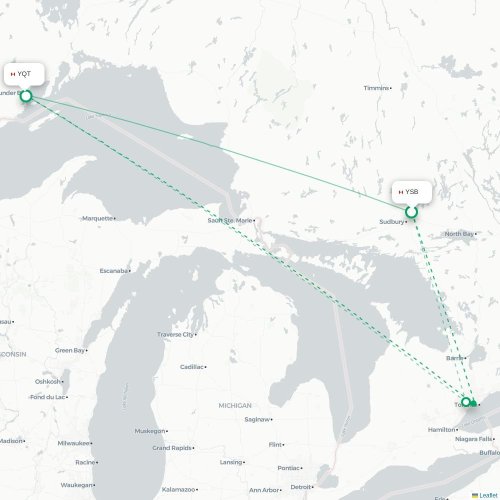 Mapa lotu bezpośredniego Sudbury – Thunder Bay
