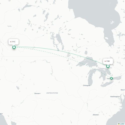 Mapa lotu bezpośredniego Sudbury – Calgary