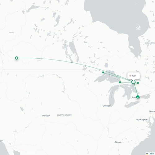 Mapa lotu bezpośredniego Sudbury – North Bay