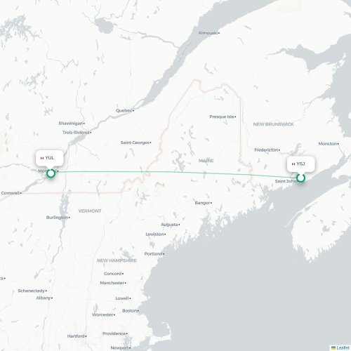 Mapa de vuelo directo Saint John - Montreal