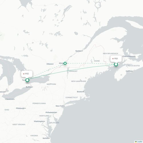 Mapa de vuelo directo Saint John - Toronto