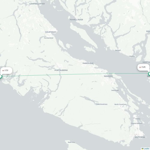 Mapa de vuelo directo Tofino - Vancouver