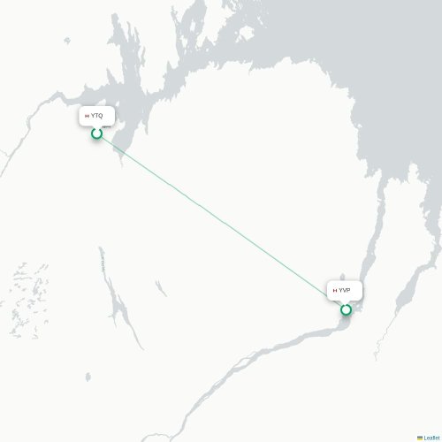 Mapa de vuelo directo Tasiujaq - Kuujjuaq