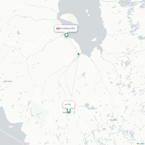 Mapa lotu bezpośredniego Timmins – Fort Albany