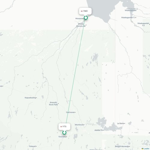 Mapa lotu bezpośredniego Timmins – Moosonee