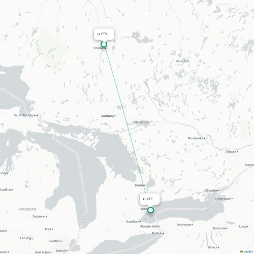 Mapa lotu bezpośredniego Timmins – Toronto