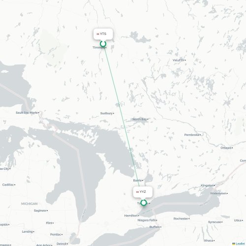 Mapa lotu bezpośredniego Timmins – Toronto