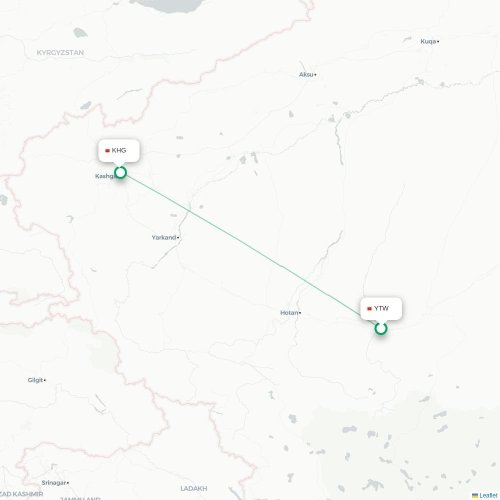 Mapa lotu bezpośredniego Hoten – Kaszgar