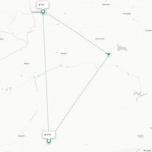Mapa lotu bezpośredniego Hoten – Ili