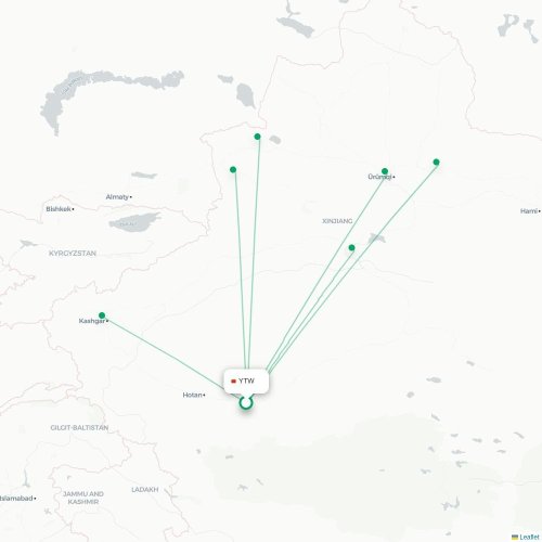 Mapa lotu bezpośredniego Hoten – Bortala