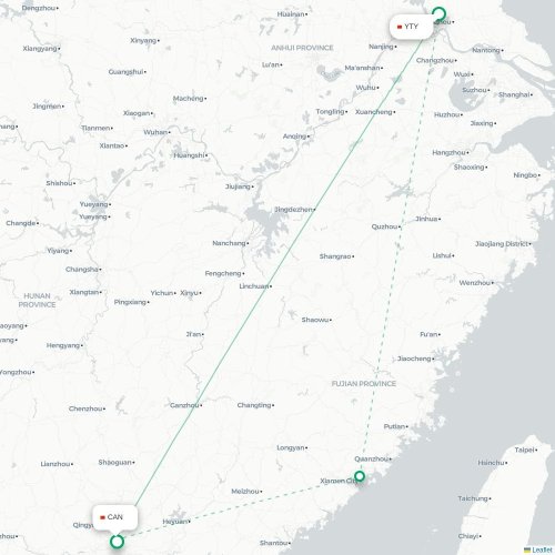 Mapa lotu bezpośredniego Yangzhou – Kanton