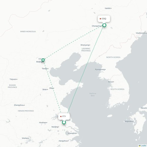 Mapa lotu bezpośredniego Yangzhou – Changchun