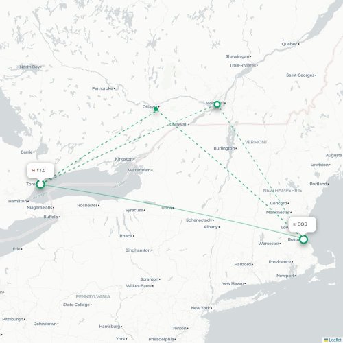 Toronto - Boston kaart van rechtstreekse vlucht