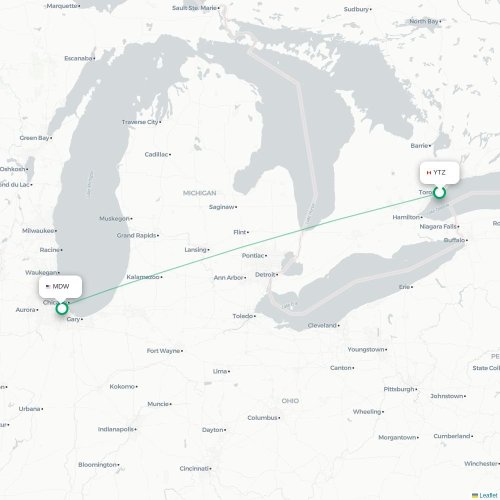 Toronto - Chicago kaart van rechtstreekse vlucht