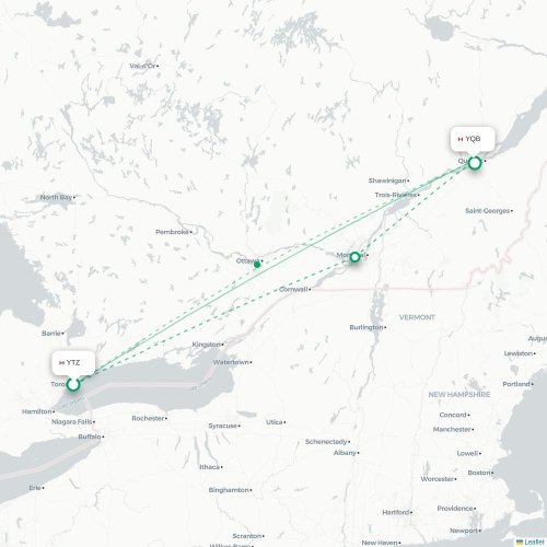 Mapa lotu bezpośredniego Toronto – Quebec