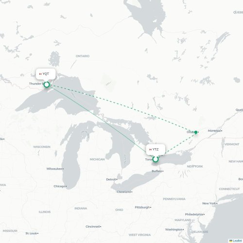 Mapa lotu bezpośredniego Toronto – Thunder Bay