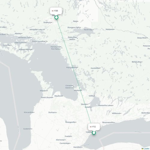 Mapa lotu bezpośredniego Toronto – Sudbury