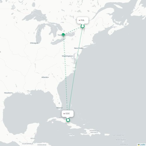 Mapa lotu bezpośredniego Montreal – Cayo Coco