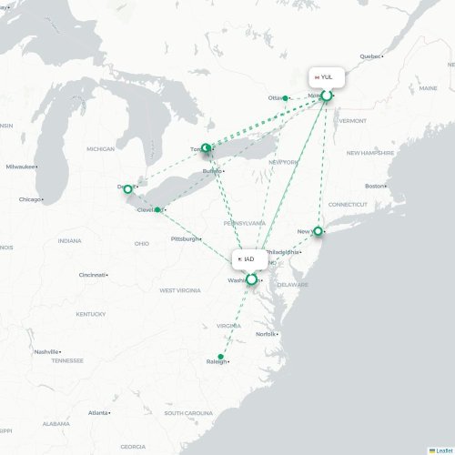 Mapa lotu bezpośredniego Montreal – Waszyngton