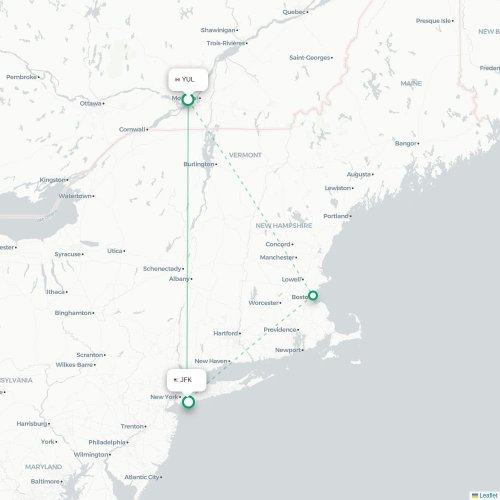 Montreal - New York karta över direktflyg