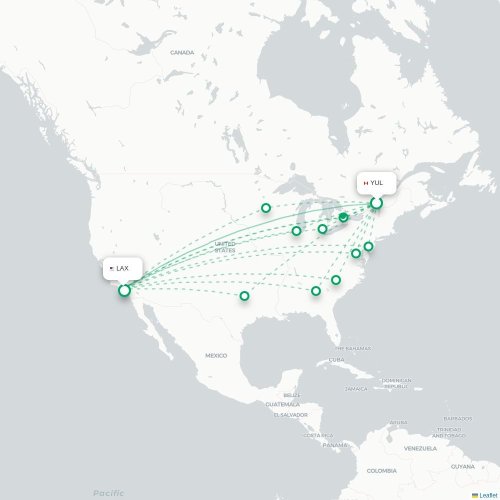 Mapa de vuelo directo Montreal - Los Ángeles