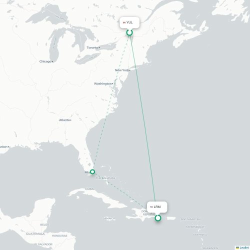 Mapa de vuelo directo Montreal - La Romana