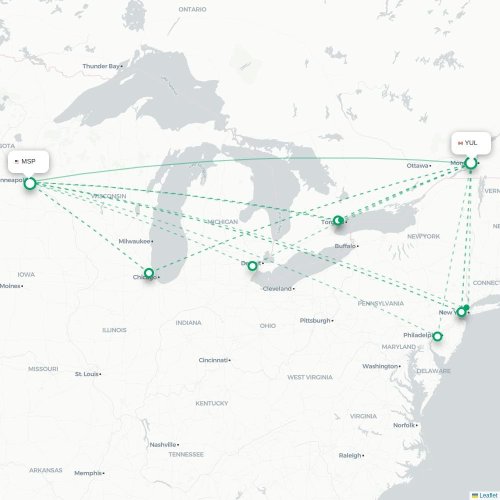 Mapa lotu bezpośredniego Montreal – Minneapolis