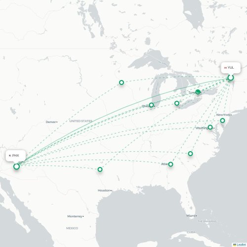 Mapa de vuelo directo Montreal - Phoenix