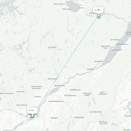 Mapa de vuelo directo Montreal - Saguenay