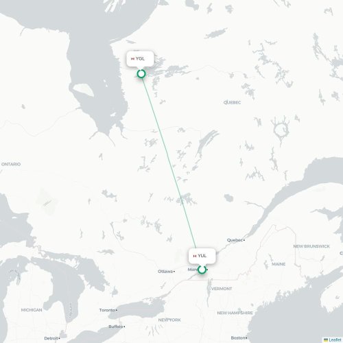 Mapa de vuelo directo Montreal - Radisson