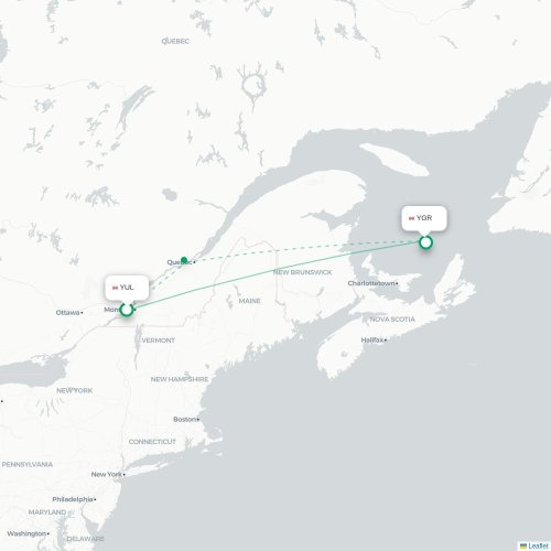 Mapa de vuelo directo Montreal - La Vernière