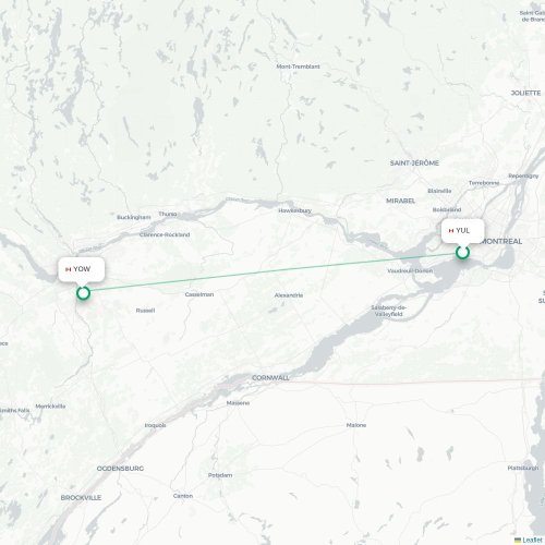 Mapa de vuelo directo Montreal - Ottawa