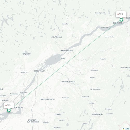 Mapa de vuelo directo Montreal - Quebec
