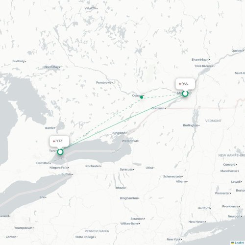 Mapa de vuelo directo Montreal - Toronto