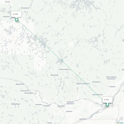Mapa de vuelo directo Montreal - Val-d'Or