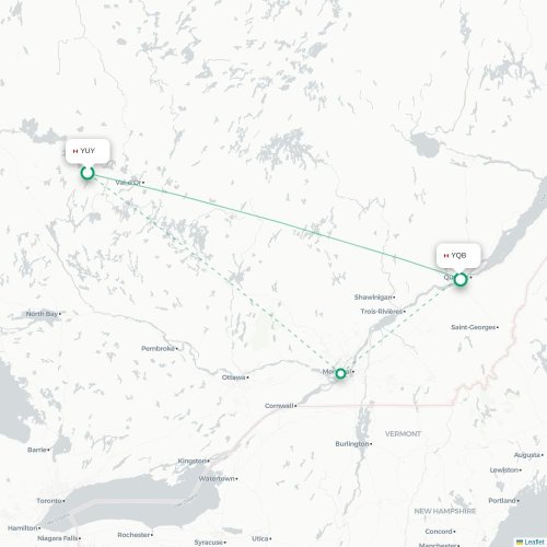 Mapa de vuelo directo Rouyn-Noranda - Quebec