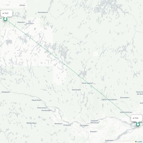 Mapa de vuelo directo Rouyn-Noranda - Montreal
