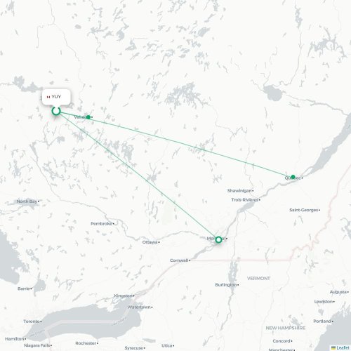 Mapa de vuelo directo Rouyn-Noranda - Val-d'Or