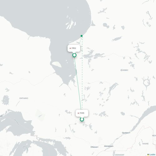 Mapa de vuelo directo Val-d'Or - Chisasibi
