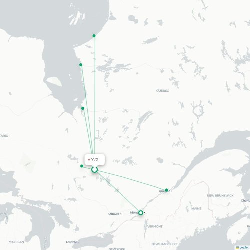 YVO routes and destination map