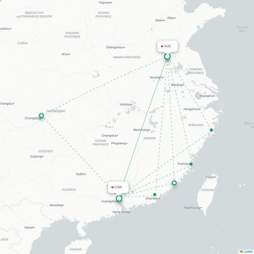 Vancouver - Guangzhou karta över direktflyg