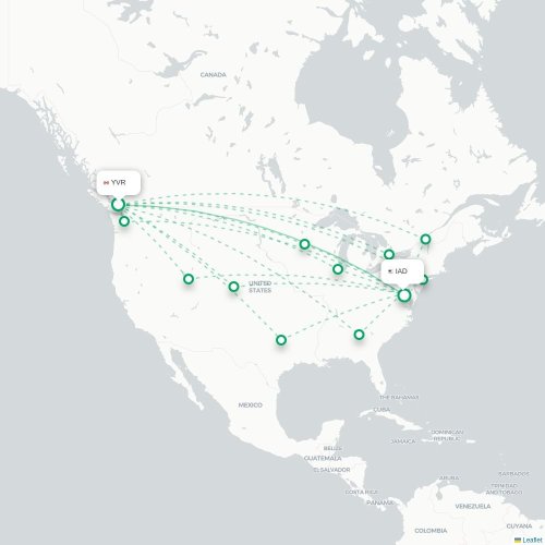 Mapa lotu bezpośredniego Vancouver – Waszyngton
